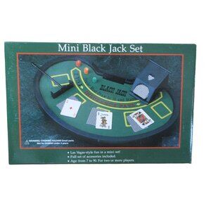 Blackjack Table Top Mini Travel Game Gift Set With Cards, Chips, Sweeper & Shoe